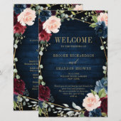 Burgundy Navy Blush Geometric Wedding Program (Voorkant / Achterkant)
