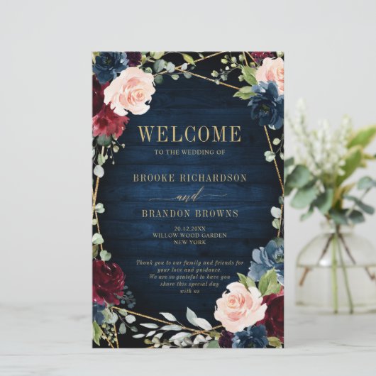 Burgundy Navy Blush Geometric Wedding Program (Staand voorkant)