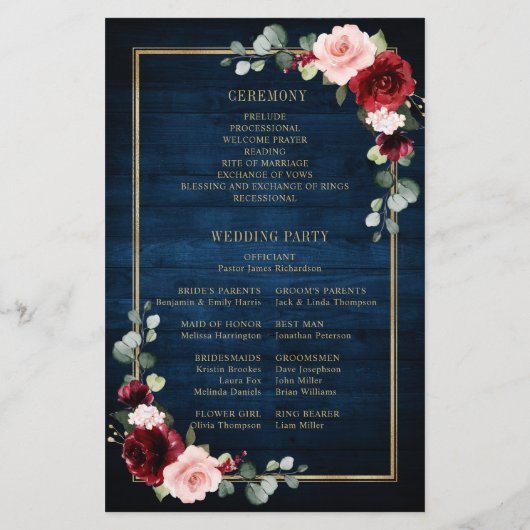 Burgundy Navy Blush Geometric Wedding Program (Achterkant)