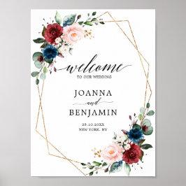 Burgundy Navy Blush Gold Geometric Weddenschap wel Poster