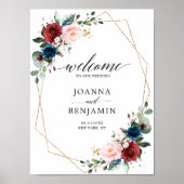 Burgundy Navy Blush Gold Geometric Weddenschap wel Poster (Voorkant)