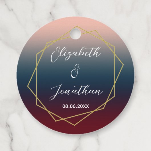 Burgundy Navy Blush Ombre Geometric Wedding Bedankjes Labels (Achterkant)