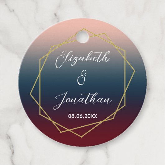 Burgundy Navy Blush Ombre Geometric Wedding Bedankjes Labels (Voorkant)