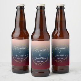 Burgundy Navy Blush Ombre Geometric Wedding Bier Etiket