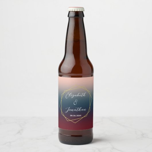 Burgundy Navy Blush Ombre Geometric Wedding Bier Etiket (Voorkant)