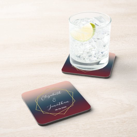 Burgundy Navy Blush Ombre Geometric Wedding Bier Onderzetter (Rechterzijde)