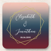 Burgundy Navy Blush Ombre Geometric Wedding Bier Onderzetter (Voorkant)