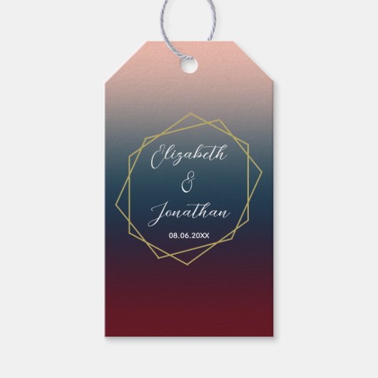 Burgundy Navy Blush Ombre Geometric Wedding Cadeaulabel (Voorkant)