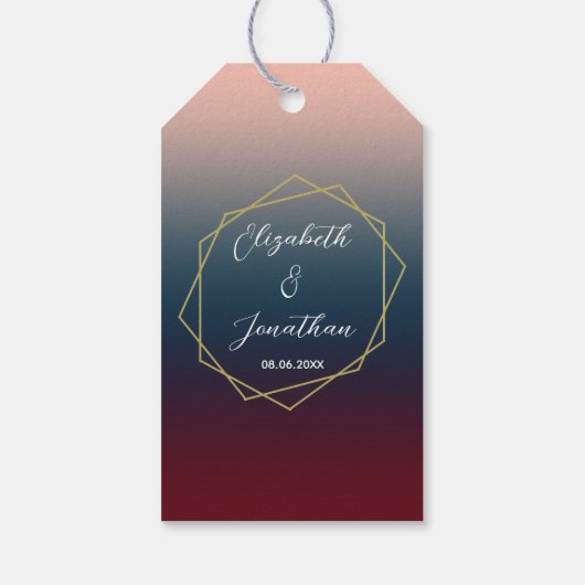 Burgundy Navy Blush Ombre Geometric Wedding Cadeaulabel (Achterkant)