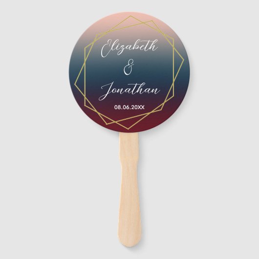 Burgundy Navy Blush Ombre Geometric Wedding Handwaaier (Voorkant)