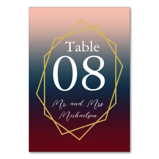 Burgundy Navy Blush Ombre Geometric Wedding Kaart (Achterkant)