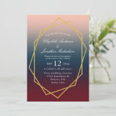 Burgundy Navy Blush Ombre Geometric Wedding Kaart (Staand voorkant)