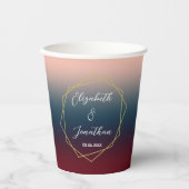 Burgundy Navy Blush Ombre Geometric Wedding Papieren Bekers (Voorkant)