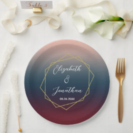 Burgundy Navy Blush Ombre Geometric Wedding Papieren Bordje