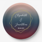 Burgundy Navy Blush Ombre Geometric Wedding Papieren Bordje (Voorkant)