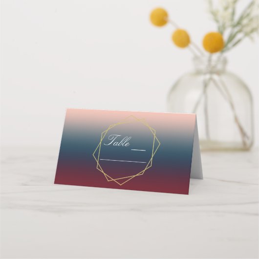 Burgundy Navy Blush Ombre Geometric Wedding Plaatskaartje (Voorkant)