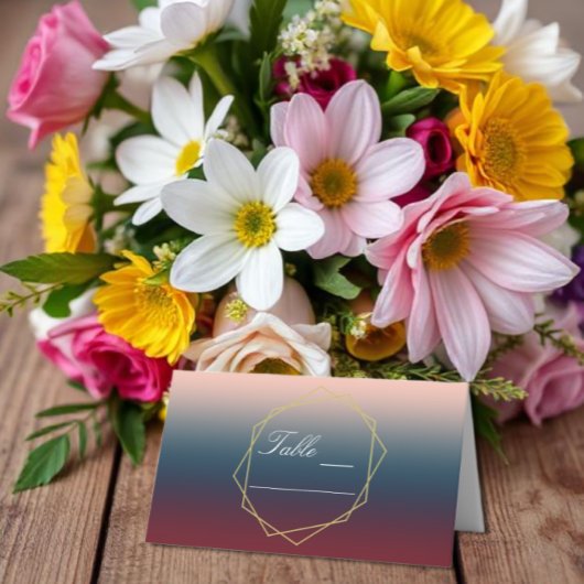 Burgundy Navy Blush Ombre Geometric Wedding Plaatskaartje