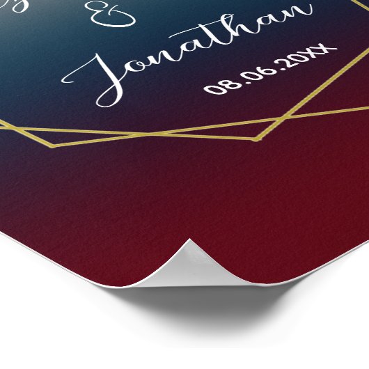 Burgundy Navy Blush Ombre Geometric Wedding Poster (Hoek)