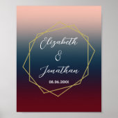 Burgundy Navy Blush Ombre Geometric Wedding Poster (Voorkant)