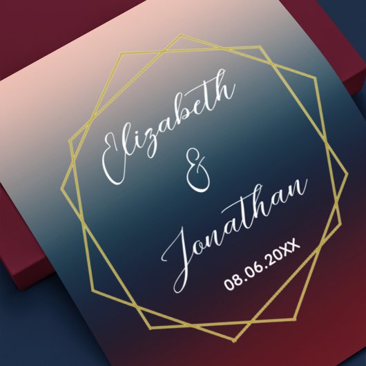 Burgundy Navy Blush Ombre Geometric Wedding Poster