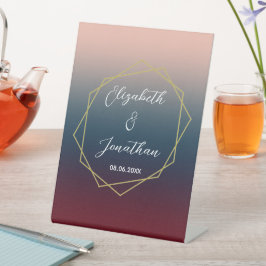 Burgundy Navy Blush Ombre Geometric Wedding Reclamebord Met Voetstuk
