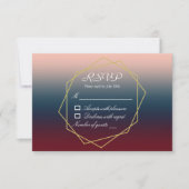 Burgundy Navy Blush Ombre Geometric Wedding RSVP Kaartje (Voorkant)