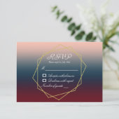 Burgundy Navy Blush Ombre Geometric Wedding RSVP Kaartje (Staand voorkant)