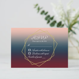 Burgundy Navy Blush Ombre Geometric Wedding RSVP Kaartje