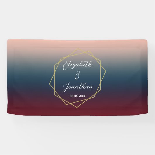 Burgundy Navy Blush Ombre Geometric Wedding Spandoek (Horizontaal)