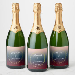 Burgundy Navy Blush Ombre Geometric Wedding Sparkling Wijnetiket