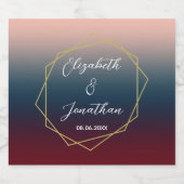 Burgundy Navy Blush Ombre Geometric Wedding Sparkling Wijnetiket (Enkel label)