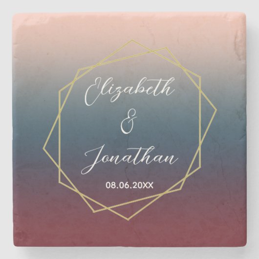 Burgundy Navy Blush Ombre Geometric Wedding Stenen Onderzetter (Voorkant)
