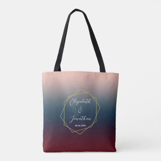 Burgundy Navy Blush Ombre Geometric Wedding Tote Bag (Achterkant)