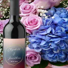 Burgundy Navy Blush Ombre Geometric Wedding Wijn Etiket