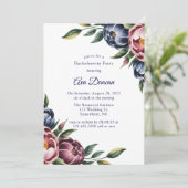 Burgundy Navy Blush Peony Bachelorette Party Kaart (Staand voorkant)