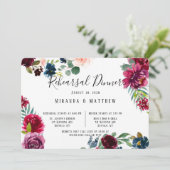 Burgundy Navy Blush Peony Rehearsal Dinner Kaart (Staand voorkant)