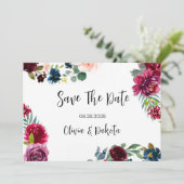 Burgundy Navy Blush Peony Save the Date Cards Kaart (Staand voorkant)