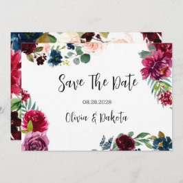 Burgundy Navy Blush Peony Save the Date Cards Kaart