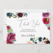 Burgundy Navy Blush Peony Wedding Bedankt voor je  Kaart (Voorkant)