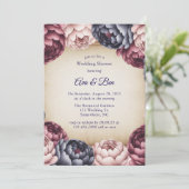 Burgundy Navy Blush Peony Wedding Shower Kaart (Staand voorkant)