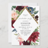 Burgundy Navy & Blush Pink Floral Gradual Party Kaart (Voorkant)