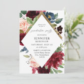 Burgundy Navy & Blush Pink Floral Gradual Party Kaart (Staand voorkant)