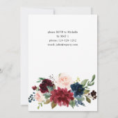Burgundy Navy & Blush Pink Floral Gradual Party Kaart (Achterkant)