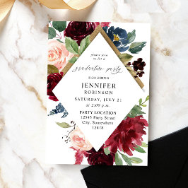 Burgundy Navy & Blush Pink Floral Gradual Party Kaart