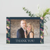 Burgundy Navy Blush Pink Floral Weddenschap Bedank Bedankkaart (Staand voorkant)