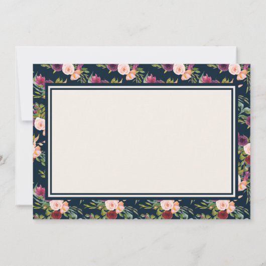 Burgundy Navy Blush Pink Floral Weddenschap Bedank Bedankkaart (Achterkant)