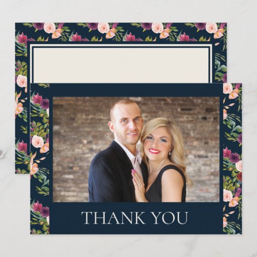 Burgundy Navy Blush Pink Floral Weddenschap Bedank Bedankkaart (Voorkant / Achterkant)