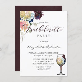 Burgundy Navy Blush Pink Peony Bachelorette Party Kaart