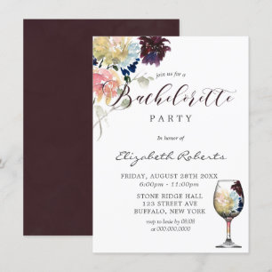 Burgundy Navy Blush Pink Peony Bachelorette Party Kaart