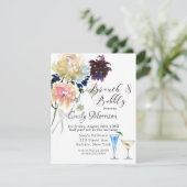 Burgundy Navy Blush Pink Peony Brunch & Bubble Inv Kaart (Staand voorkant)